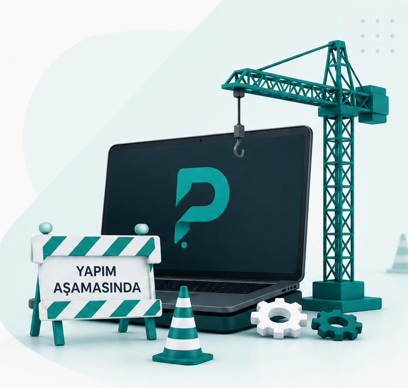 Yapım aşamasında — vinç, dizüstü bilgisayar ve uyarı tabelası illüstrasyonu